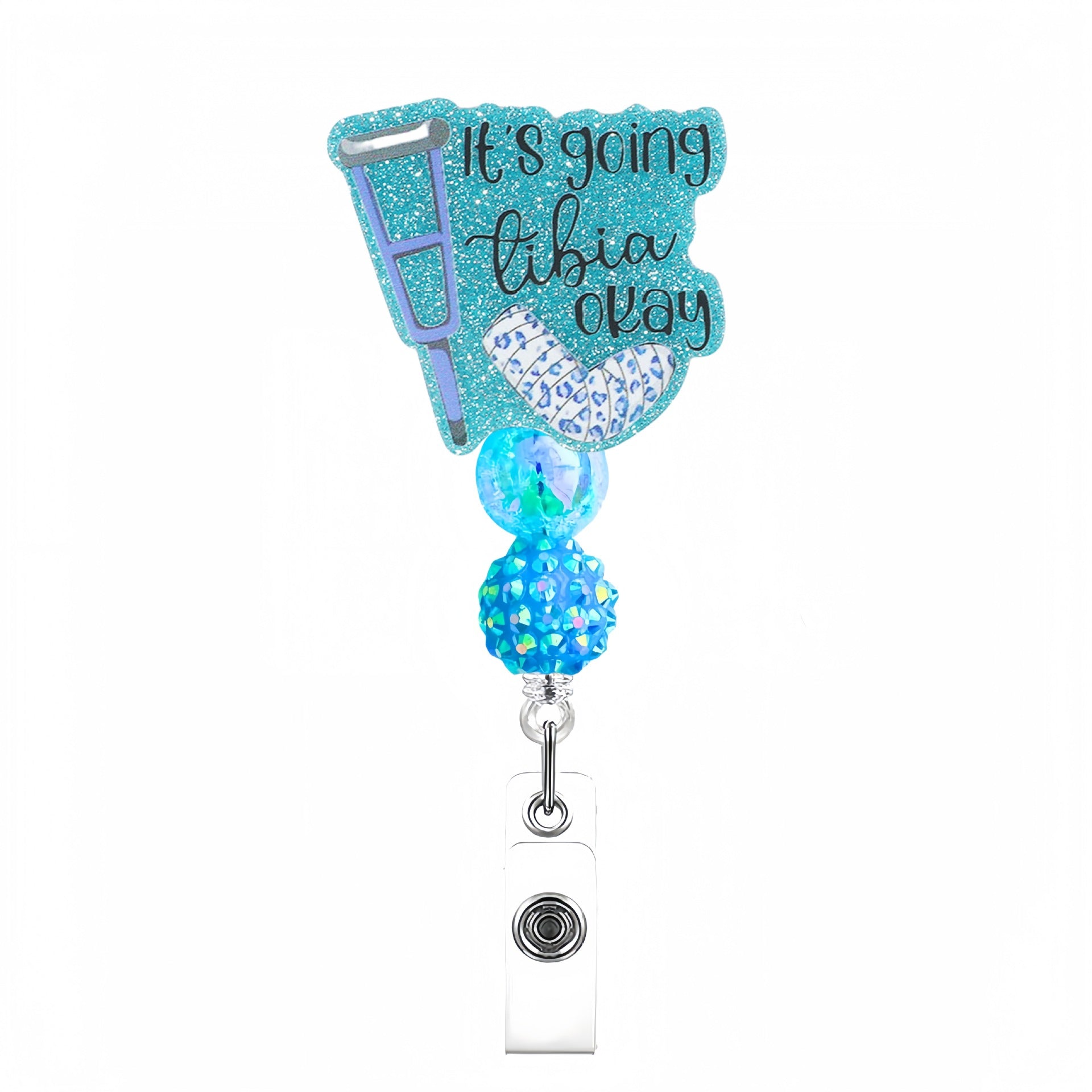 Wholesale Creative badge clip diamond ball with beads retractable easy pull buckle